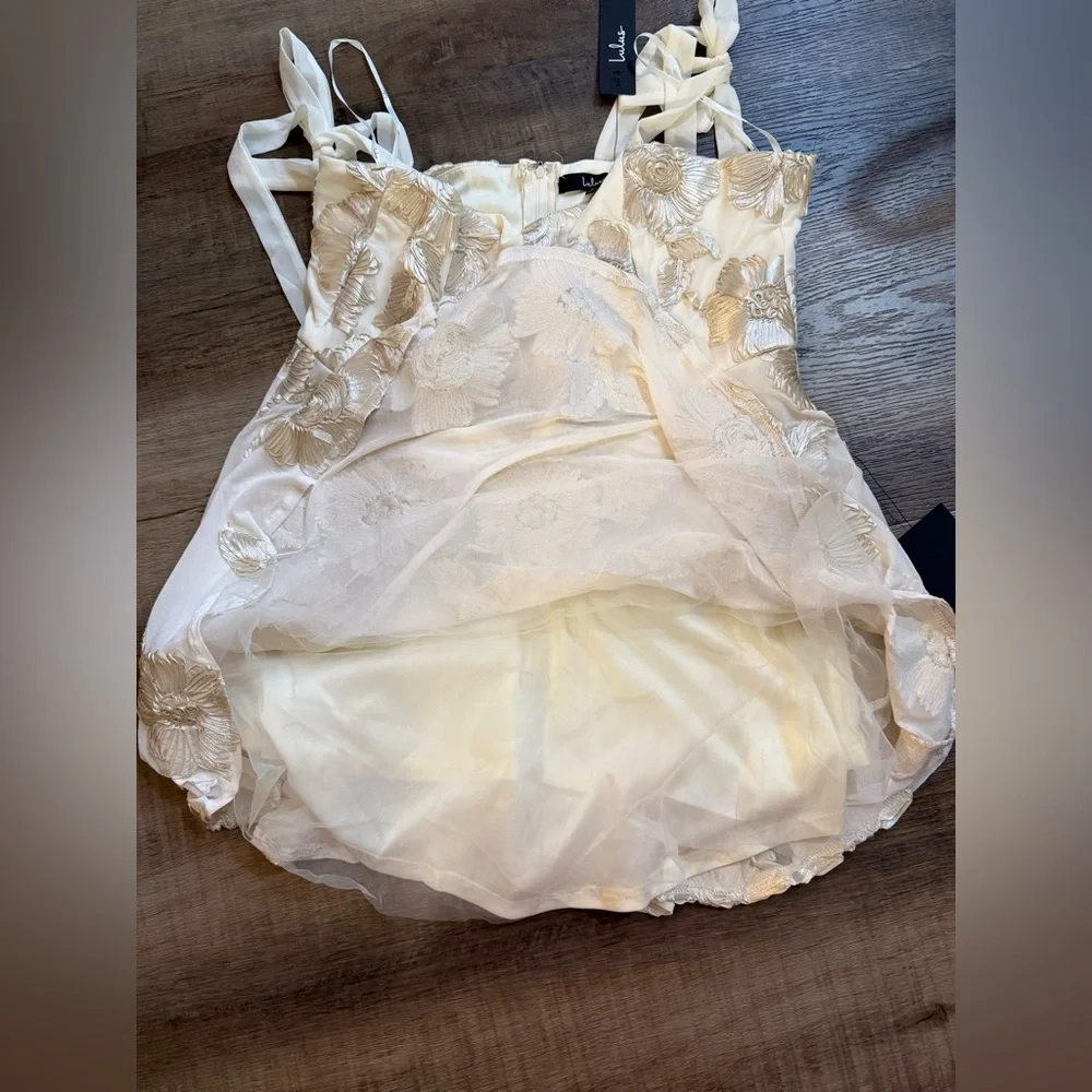 🆕🆕 Lulus Truly Inspiring Ivory Mesh Floral Mini Dress Size XL Prom Wedding Party